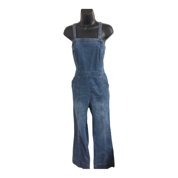 Sincerely Jules blue jeans denim faded medium wash smocked jumpsuit size Small - Picture 4 of 17